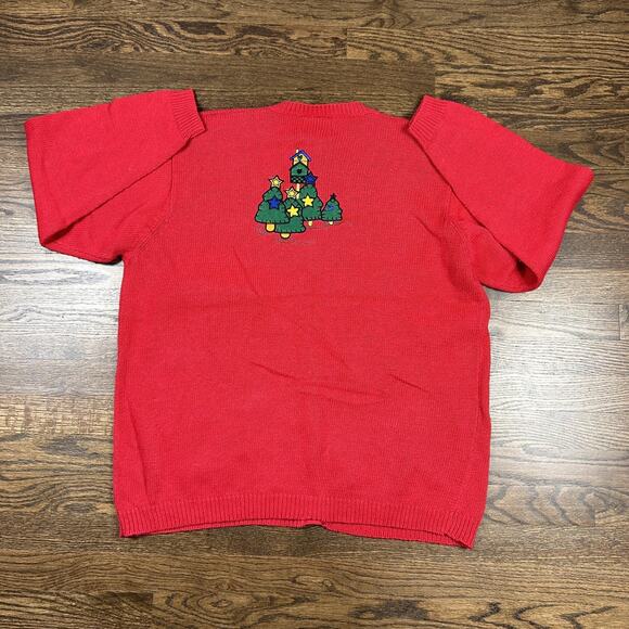 Quacker Factory Sweater Womens Large Red Christmas Tree Santa Cardigan Ugly - Picture 10 of 11